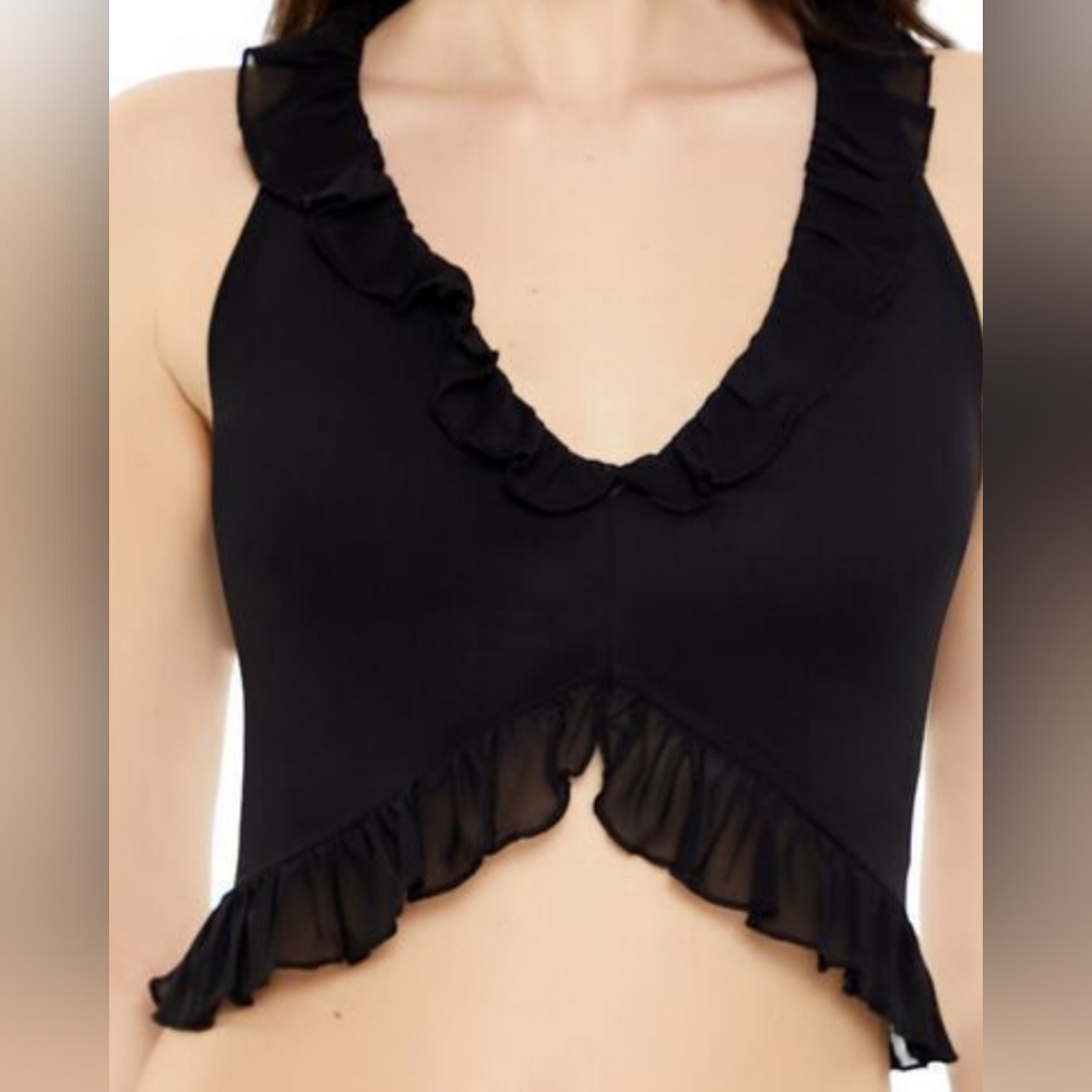 New. Elegant Black Ruffled Women's Top